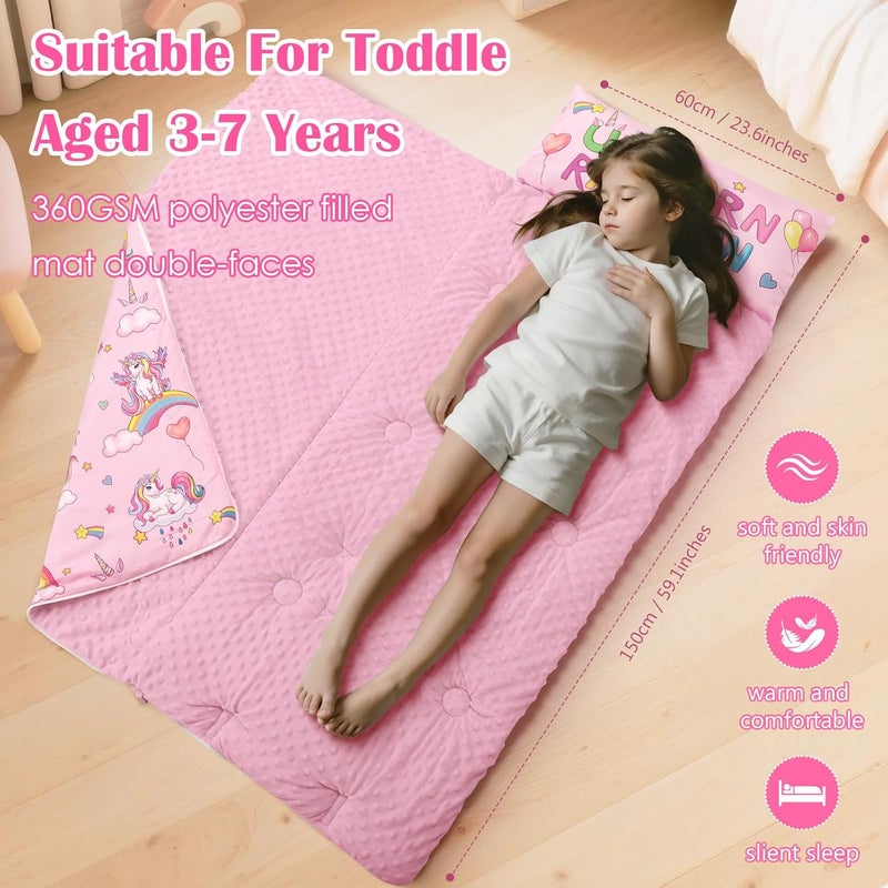 Decalsweet Kids Sleeping Bag Toddler Nap Mat with Removable Pillow, Large Foldable Sleeping Bag for Girls Boys, Easy Clean Slumber Bag with Double Zip for Camping School Preschool Daycare, 59×24 inch - Image 5